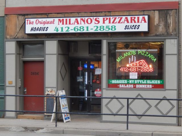 Outside Milano's Pizza