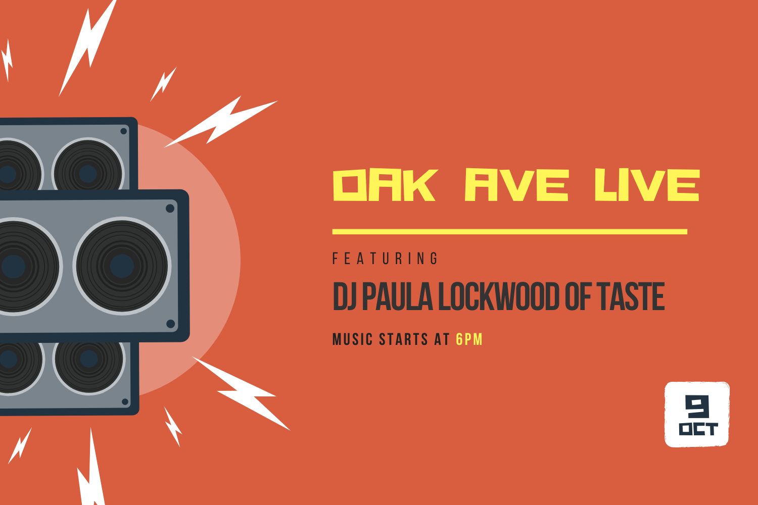 Oak Ave Live poster with speakers
